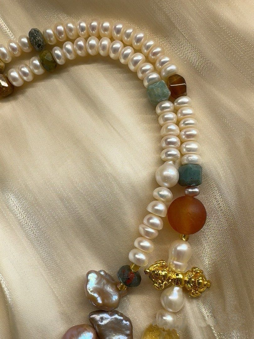 #PN498 Bold Colourful| Freshwater Pearl Necklace | Natural Stones| Moonstone | Baroque Pearl | Purple Quartz | Agate| Baroque Pendant