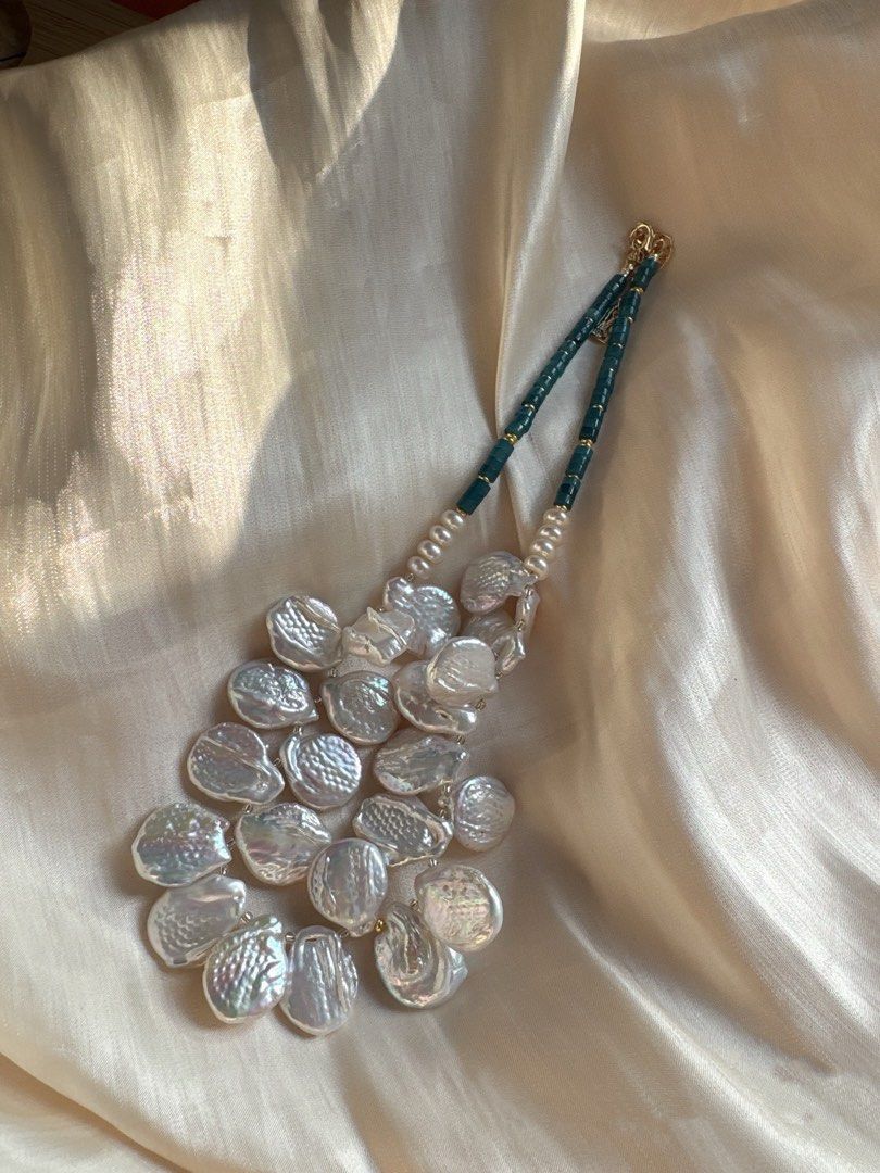 #PN486 Bold Statement |Freshwater Pearl Necklace |Big Plate Pearl|Baroque|Natural Stones