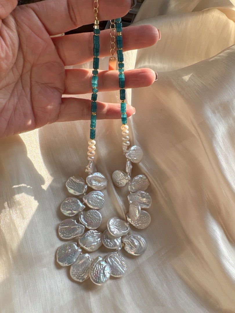 #PN486 Bold Statement |Freshwater Pearl Necklace |Big Plate Pearl|Baroque|Natural Stones