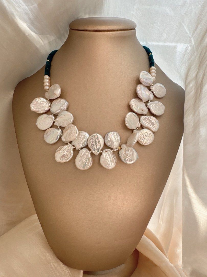 #PN486 Bold Statement |Freshwater Pearl Necklace |Big Plate Pearl|Baroque|Natural Stones