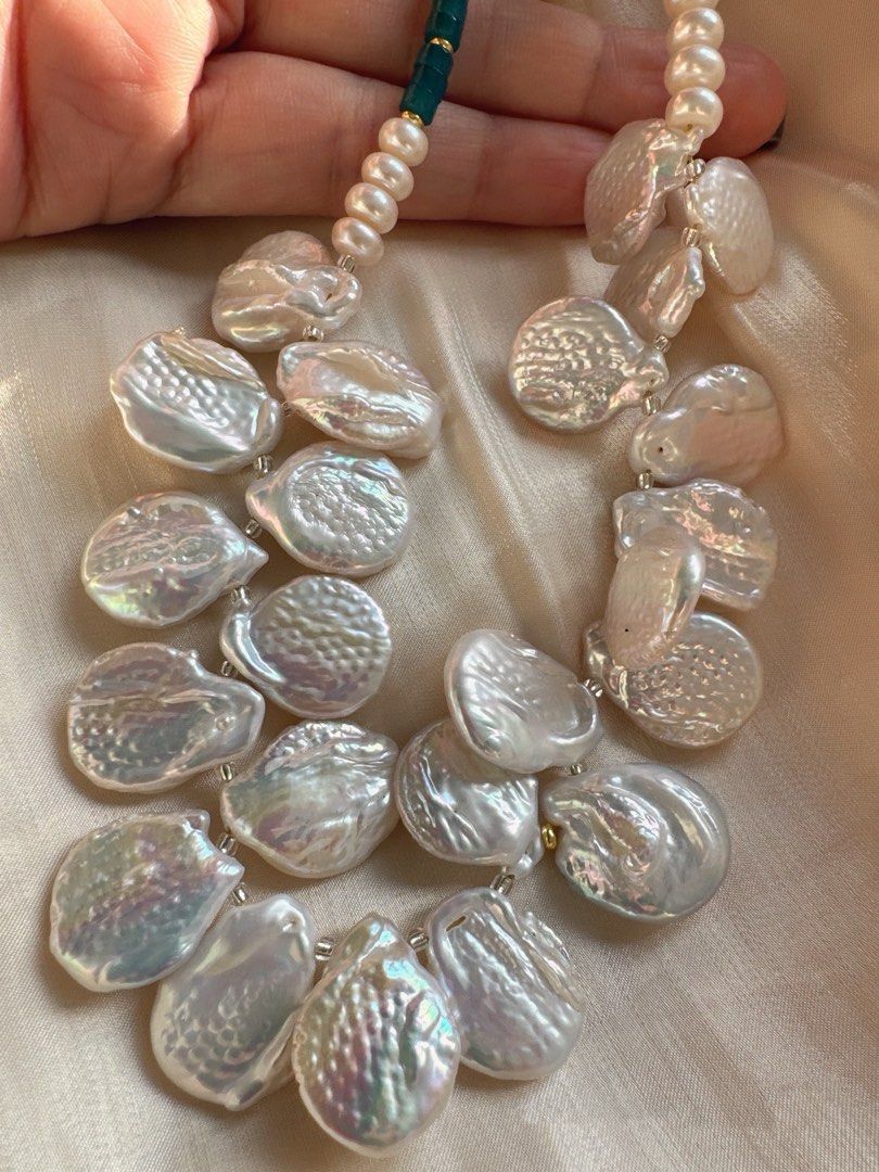 #PN486 Bold Statement |Freshwater Pearl Necklace |Big Plate Pearl|Baroque|Natural Stones
