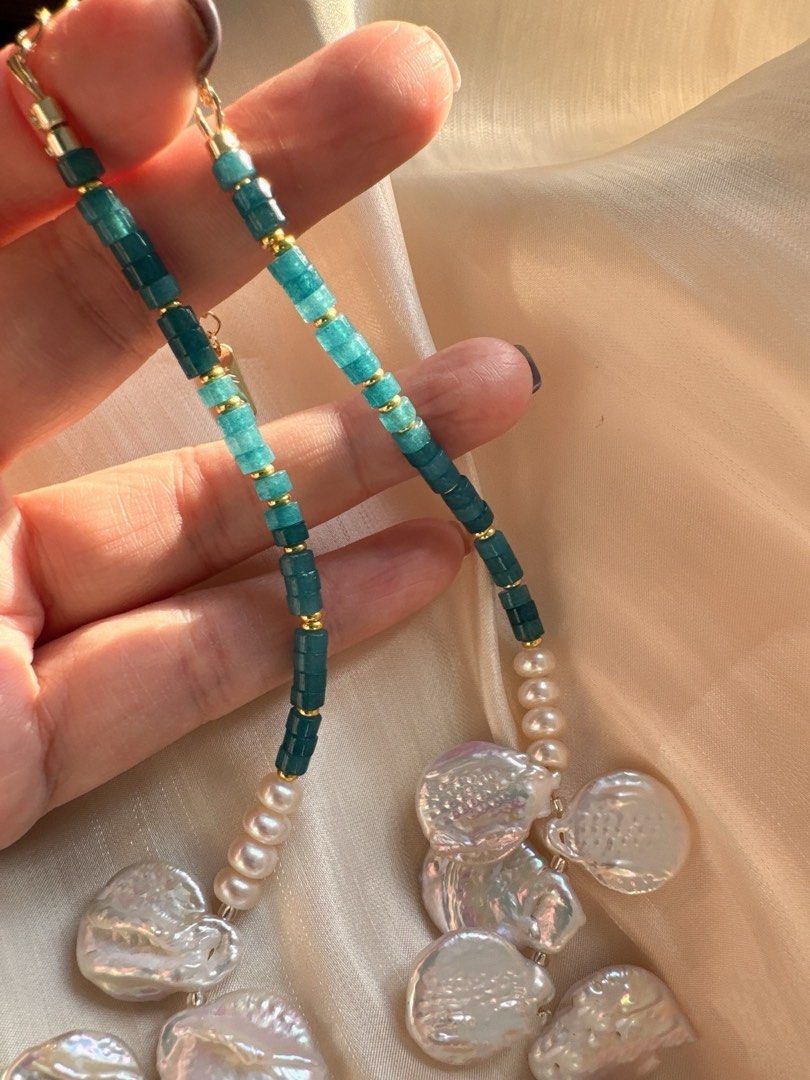 #PN486 Bold Statement |Freshwater Pearl Necklace |Big Plate Pearl|Baroque|Natural Stones