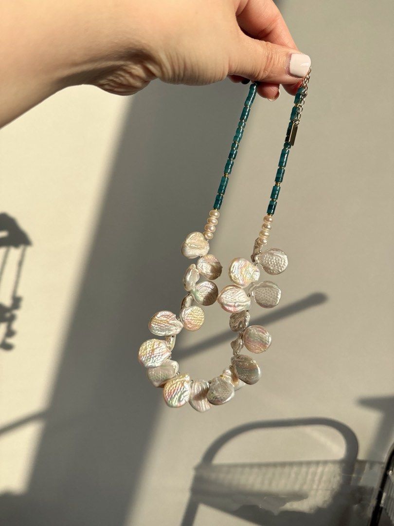 #PN486 Bold Statement |Freshwater Pearl Necklace |Big Plate Pearl|Baroque|Natural Stones