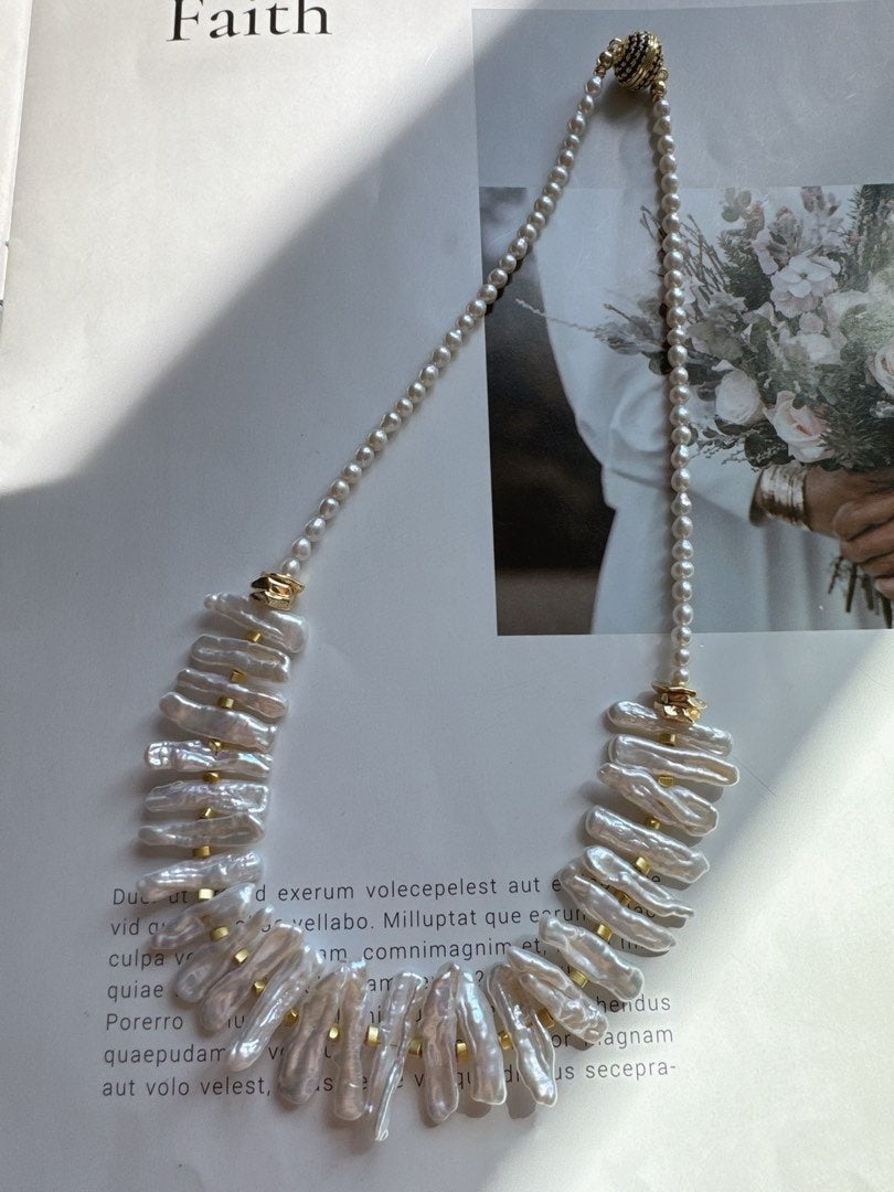 #PN445 Egypt Vintage|Freshwater Pearl Necklace |Lute Shaped Pearl |Baby Baroque Pearl