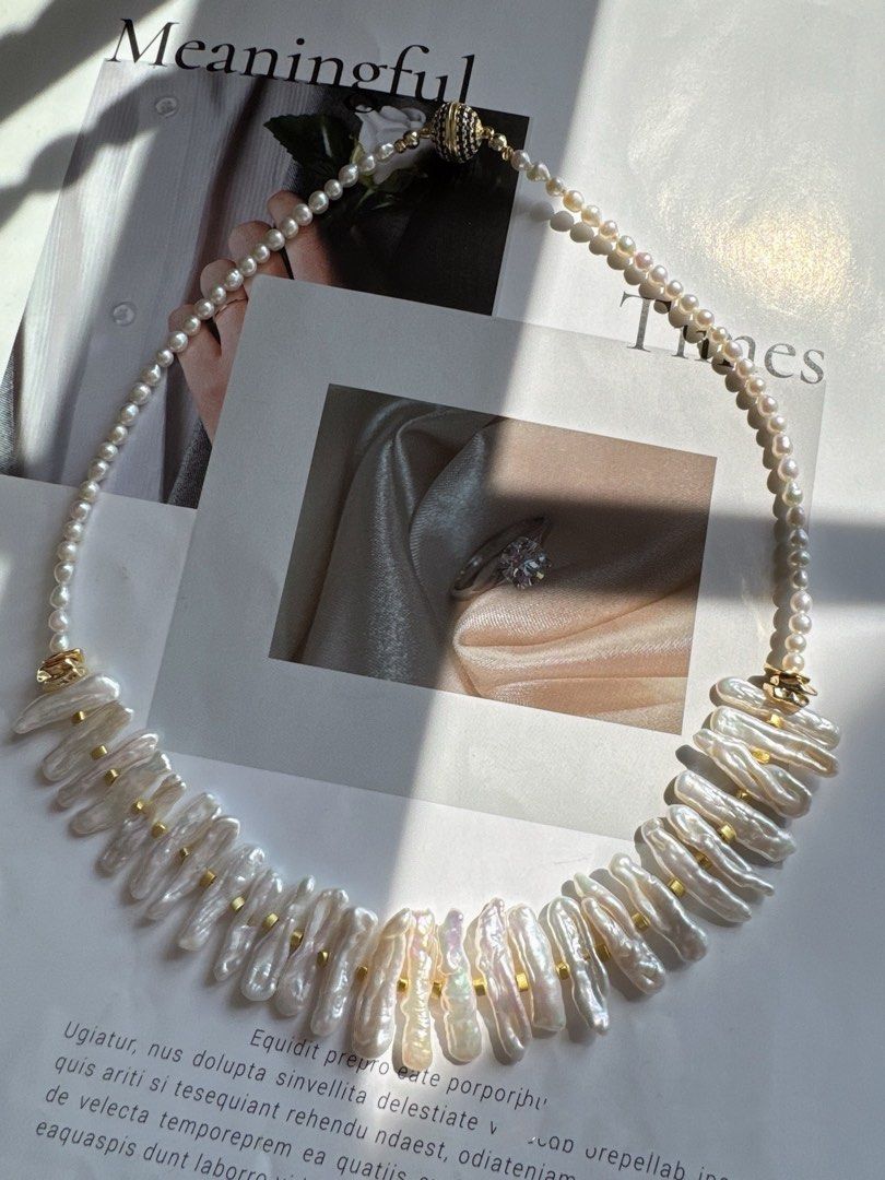 #PN445 Egypt Vintage|Freshwater Pearl Necklace |Lute Shaped Pearl |Baby Baroque Pearl