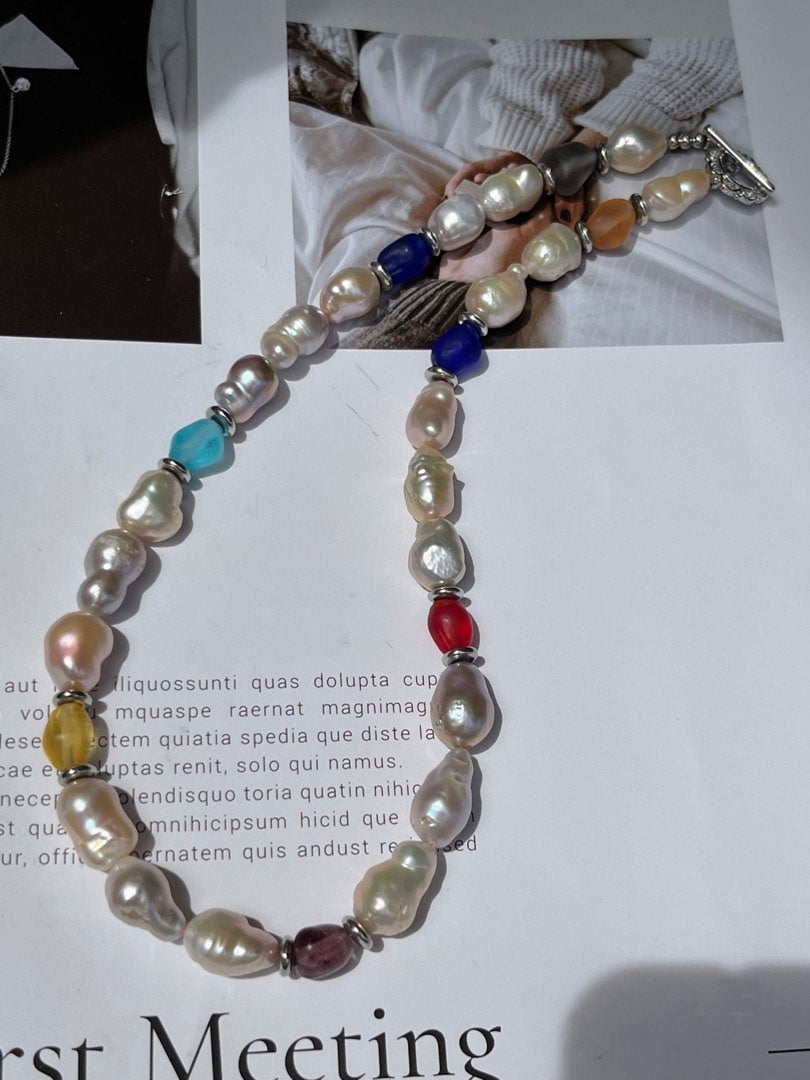 #PN550 [Sale] Irregular Gourd Shaped Genuine Freshwater Baroque Pearl Necklace |Colourful