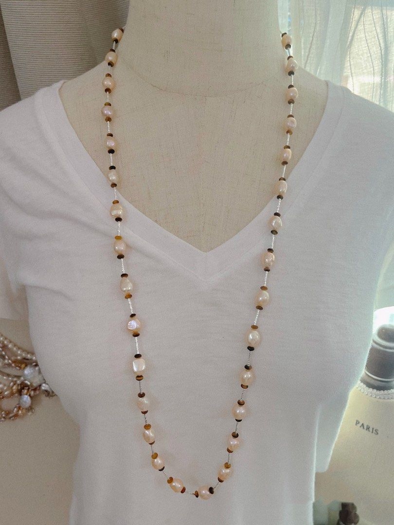 #PN526 Champagne Cheers|Freshwater Pearl Necklace |Super Long|Cool Silver Colour