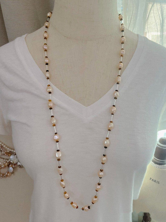 #PN526 Champagne Cheers|Freshwater Pearl Necklace |Super Long|Cool Silver Colour