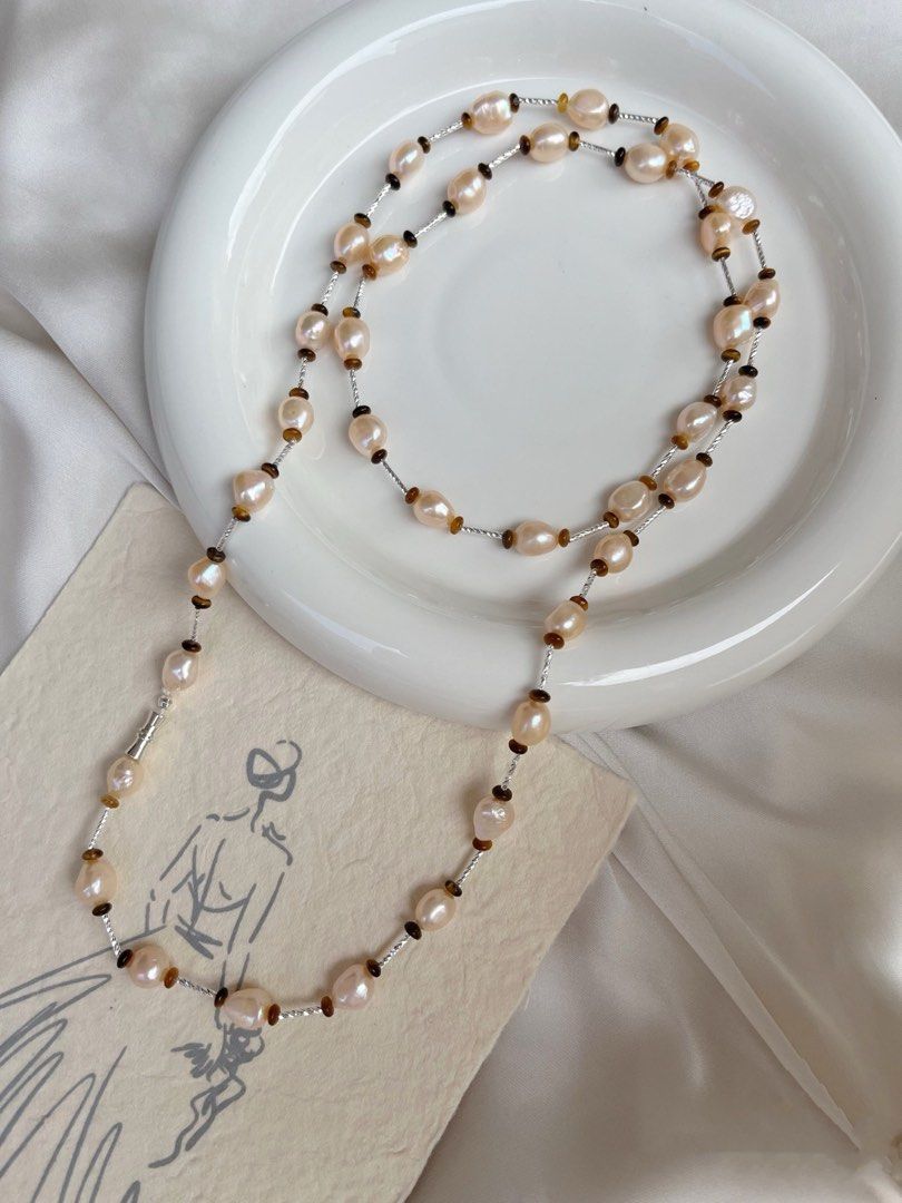 #PN526 Champagne Cheers|Freshwater Pearl Necklace |Super Long|Cool Silver Colour