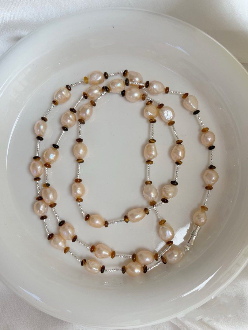 #PN526 Champagne Cheers|Freshwater Pearl Necklace |Super Long|Cool Silver Colour