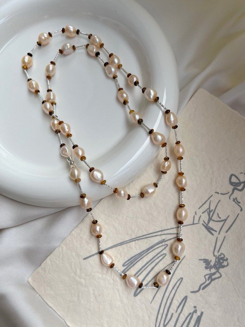 #PN526 Champagne Cheers|Freshwater Pearl Necklace |Super Long|Cool Silver Colour