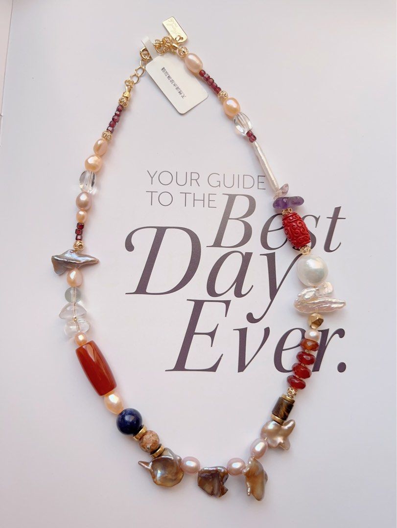 #PN501 Chic Sophisticated| Freshwater Pearl Necklace |Red Agate| Quartz| Metallic Petals Pearl | Baroque Pearl