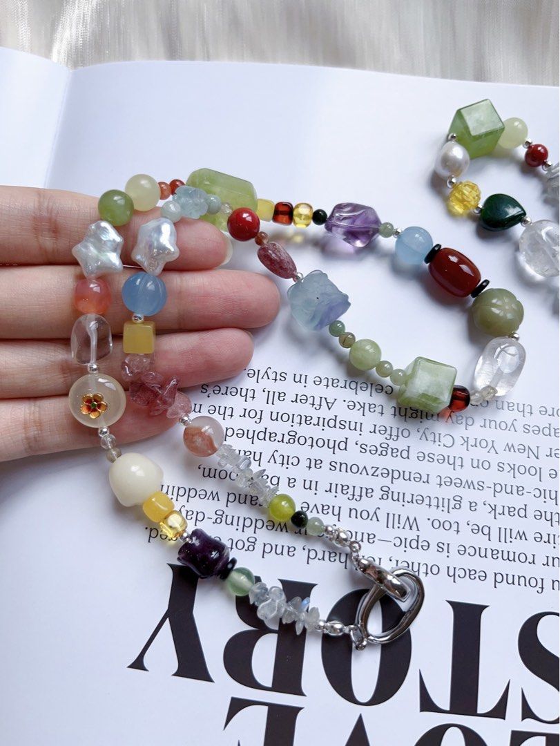 #PN591 [ChromaGems] Blue Miracle |Freshwater Pearl & Gem Necklace & Bracelet Set|Green Grape Serpentine Jade|Flower Engraved Plaque|Bodhi Lotus|Fluorite |Quartz|”Star” Pearl |Bodhi Cat Claws Roasted Colour |Malachite