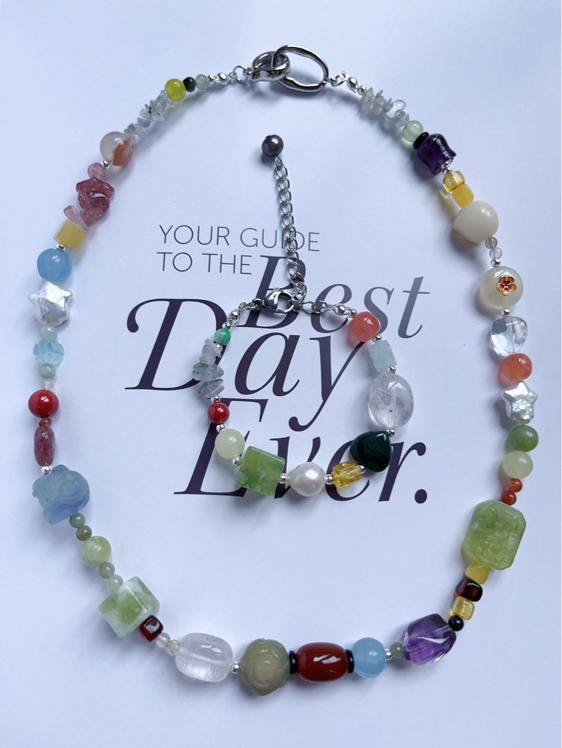 #PN591 [ChromaGems] Blue Miracle |Freshwater Pearl & Gem Necklace & Bracelet Set|Green Grape Serpentine Jade|Flower Engraved Plaque|Bodhi Lotus|Fluorite |Quartz|”Star” Pearl |Bodhi Cat Claws Roasted Colour |Malachite