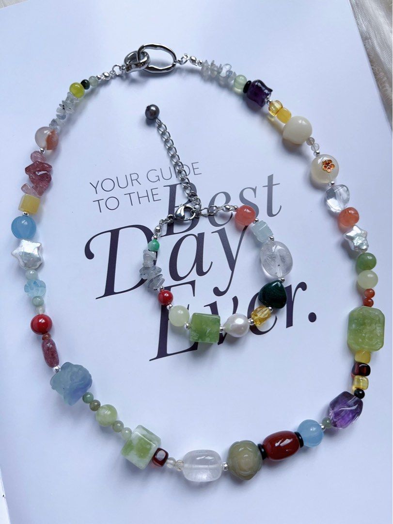 #PN591 [ChromaGems] Blue Miracle |Freshwater Pearl & Gem Necklace & Bracelet Set|Green Grape Serpentine Jade|Flower Engraved Plaque|Bodhi Lotus|Fluorite |Quartz|”Star” Pearl |Bodhi Cat Claws Roasted Colour |Malachite