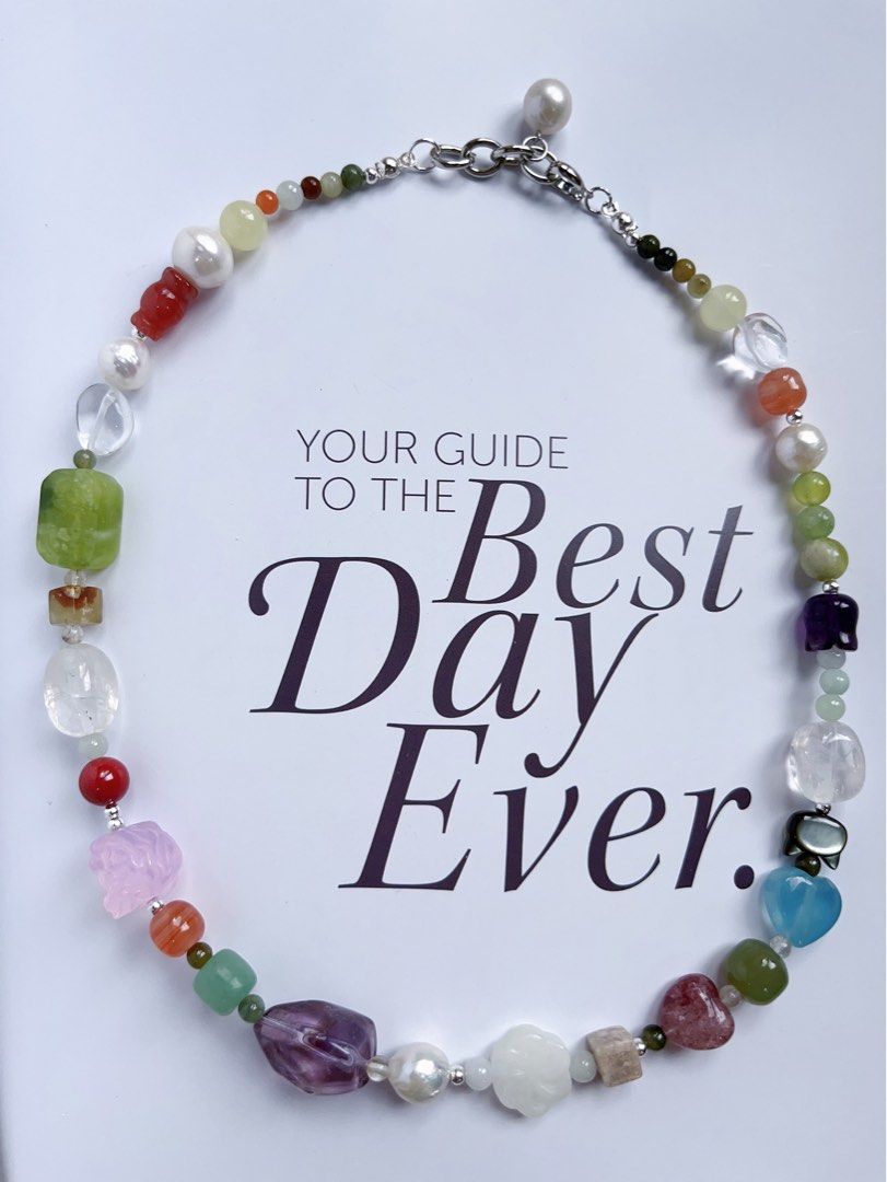 #PN592 [ChromaGems Series] Red Fairytale |Freshwater Pearl & Gems Necklace & Bracelet Set|Grey Moonstone |Opal|Baroque Pearl |Jade|Beeswax|Blossom Agate|Aquamarine Heart|Pink, White, Purple Quartz |Green Grape Serpentine Jade|Black “Cat”|Fluorite