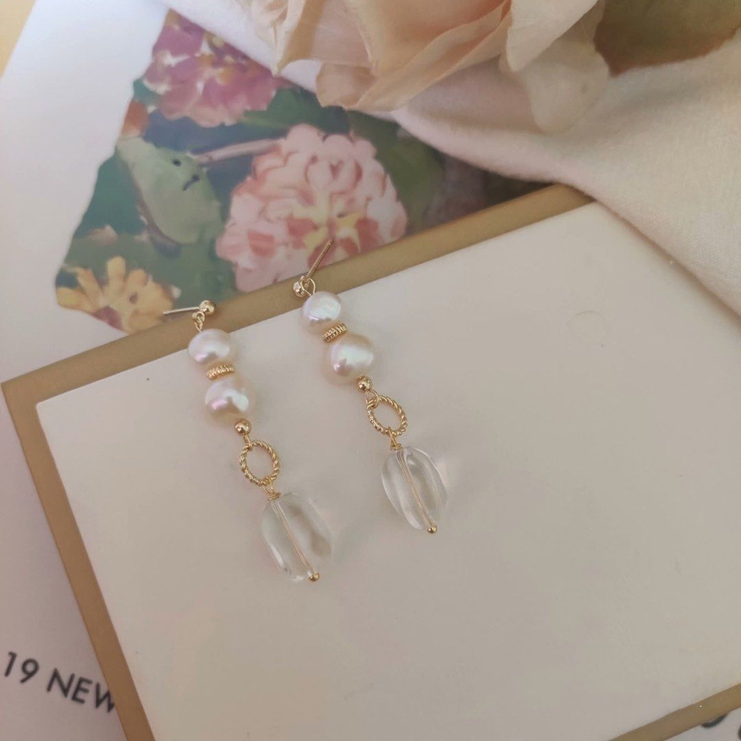 Clarity of Mind | Freshwater Pearl Earrings | Clear Quartz | Baroque Pearl | Lustrous | Original Design