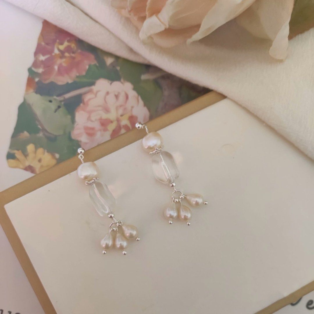 Clarity of Mind | Freshwater Pearl Earrings | Clear Quartz | Baroque Pearl | Lustrous | Original Design