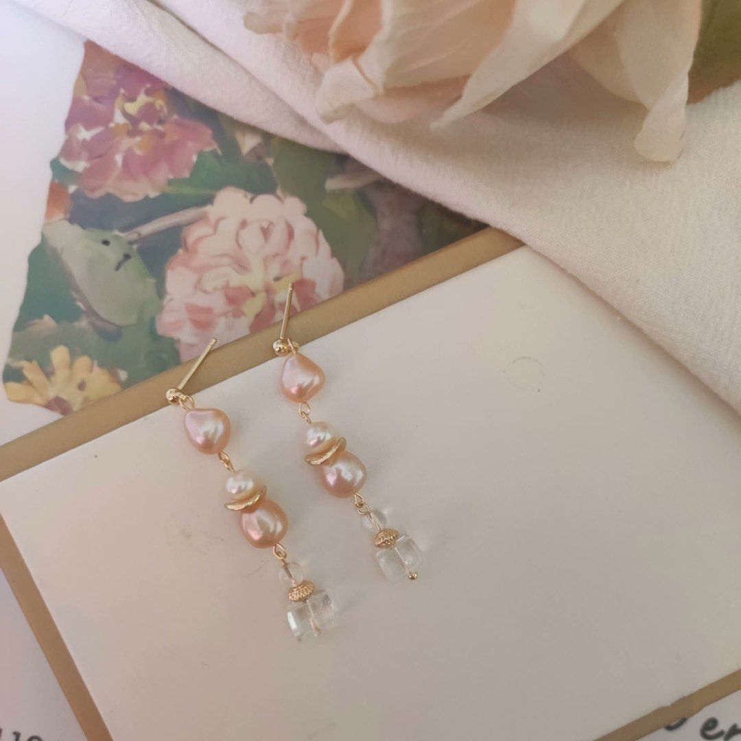 Clarity of Mind | Freshwater Pearl Earrings | Clear Quartz | Baroque Pearl | Lustrous | Original Design