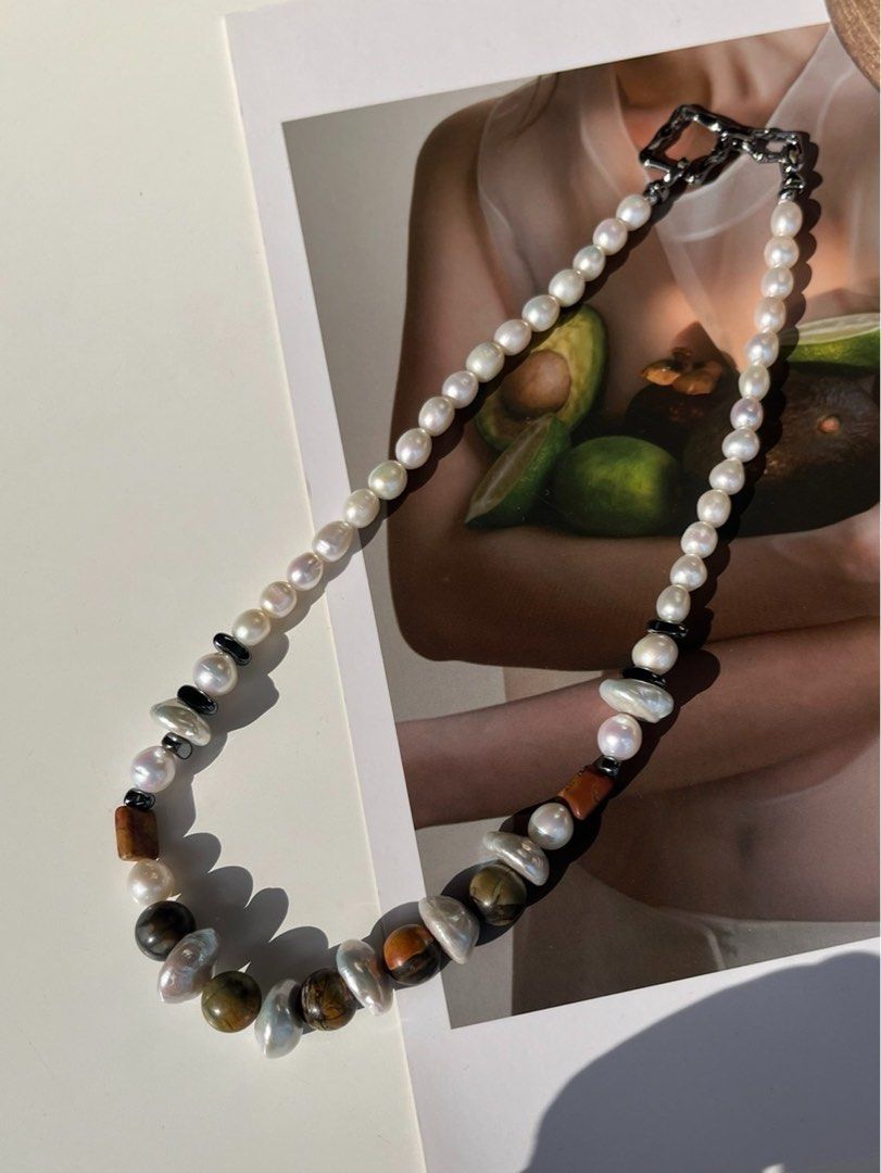 #PN482 Cool & Calm| Freshwater Pearl Necklace | Sandalwood | Coin Pearl | Lustrous | Irregular Baroque Pearl