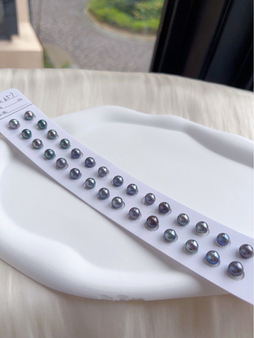 [Customisation Order] Genuine Seawater Japan Madama Pearl Ear Studs|6.5mm-7mm|Dark Blue, Grey, Purple Shades