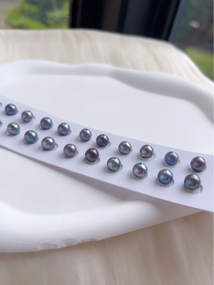 [Customisation Order] Genuine Seawater Japan Madama Pearl Ear Studs|6.5mm-7mm|Dark Blue, Grey, Purple Shades