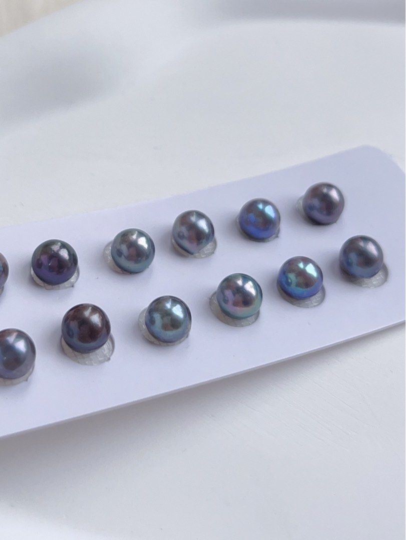 [Customisation Order] Genuine Seawater Japan Madama Pearl Ear Studs|6.5mm-7mm|Dark Blue, Grey, Purple Shades