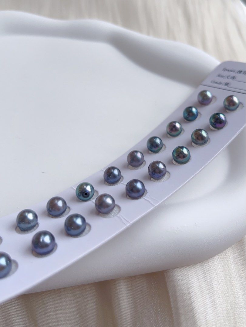 [Customisation Order] Genuine Seawater Japan Madama Pearl Ear Studs|6.5mm-7mm|Dark Blue, Grey, Purple Shades