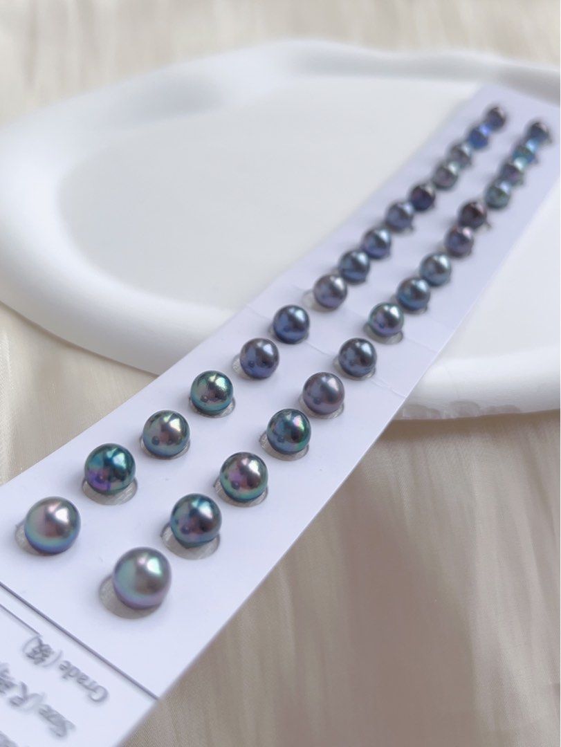 [Customisation Order] Genuine Seawater Japan Madama Pearl Ear Studs|6.5mm-7mm|Dark Blue, Grey, Purple Shades