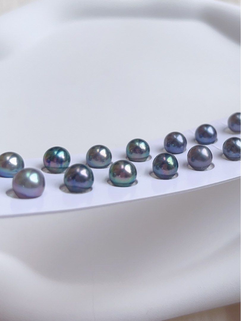 [Customisation Order] Genuine Seawater Japan Madama Pearl Ear Studs|6.5mm-7mm|Dark Blue, Grey, Purple Shades
