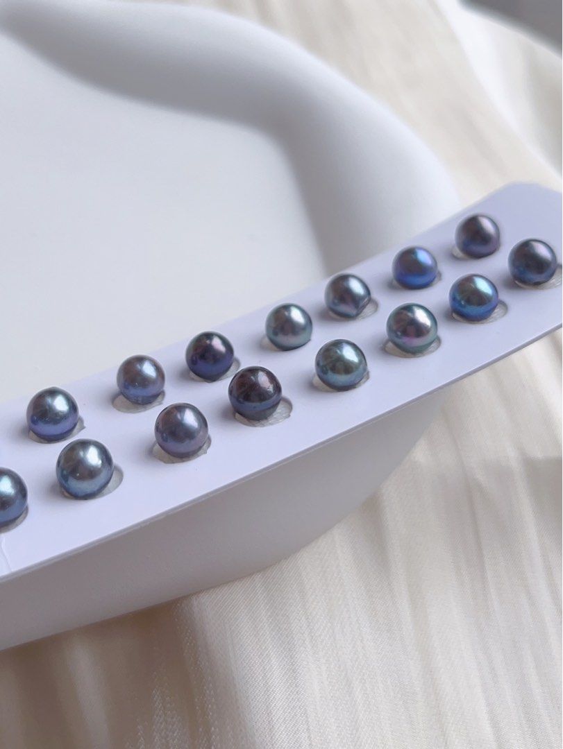 [Customisation Order] Genuine Seawater Japan Madama Pearl Ear Studs|6.5mm-7mm|Dark Blue, Grey, Purple Shades
