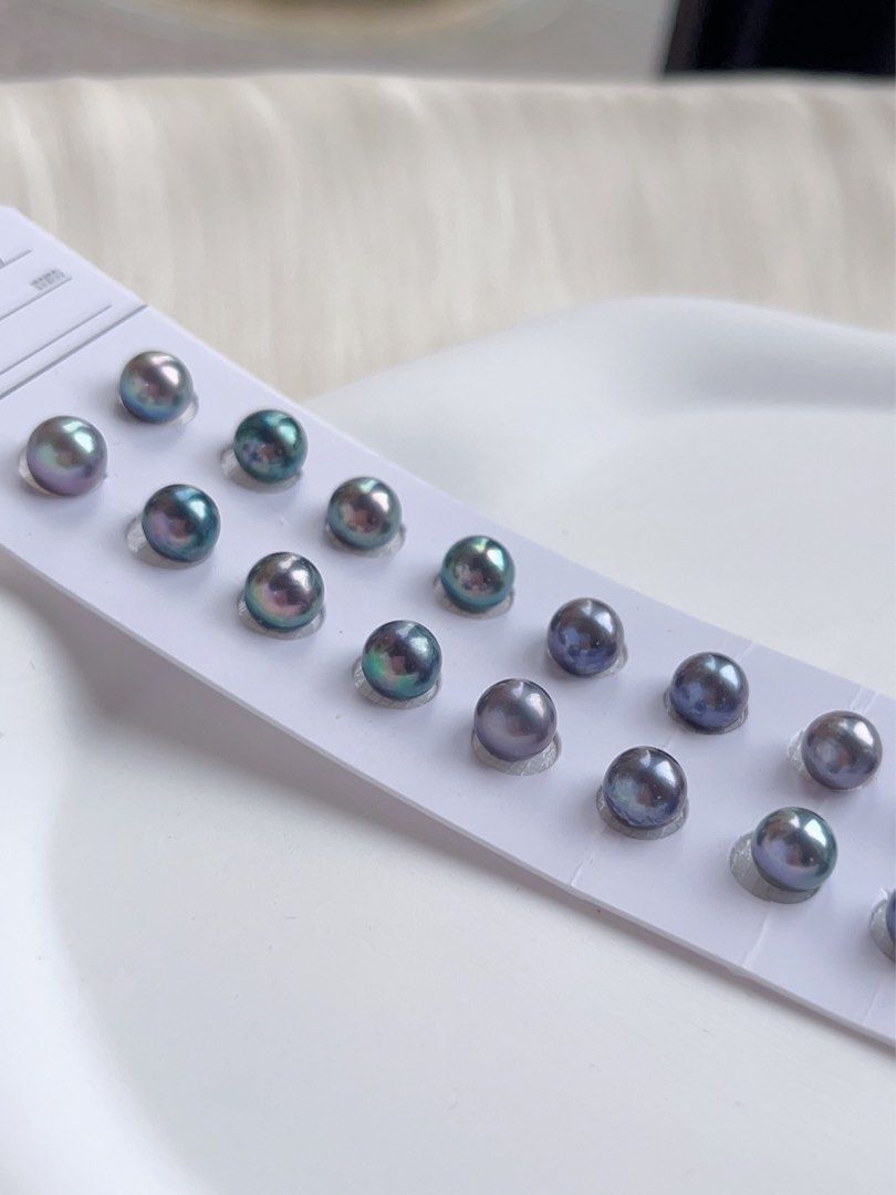 [Customisation Order] Genuine Seawater Japan Madama Pearl Ear Studs|6.5mm-7mm|Dark Blue, Grey, Purple Shades