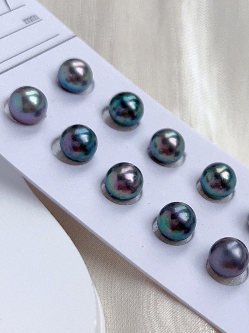 [Customisation Order] Genuine Seawater Japan Madama Pearl Ear Studs|6.5mm-7mm|Dark Blue, Grey, Purple Shades