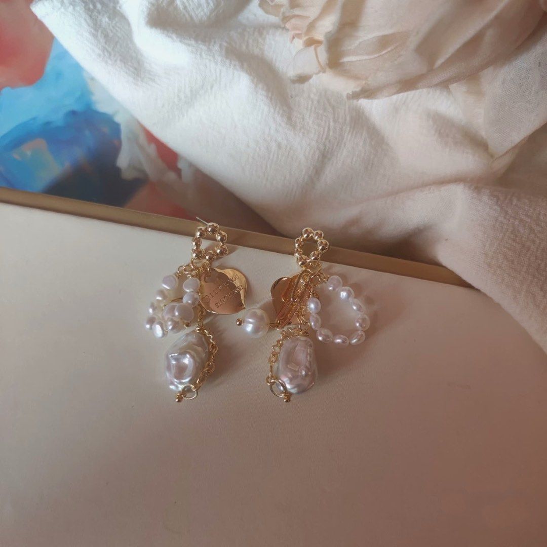 Dangling Elegance | Freshwater Pearl Earrings | Baby Pearl | Stick, Irregular | Bow| Heart Charms| Original Design