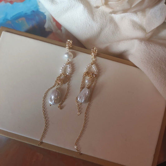 Dangling Elegance | Freshwater Pearl Earrings | Baby Pearl | Stick, Irregular | Bow| Heart Charms| Original Design