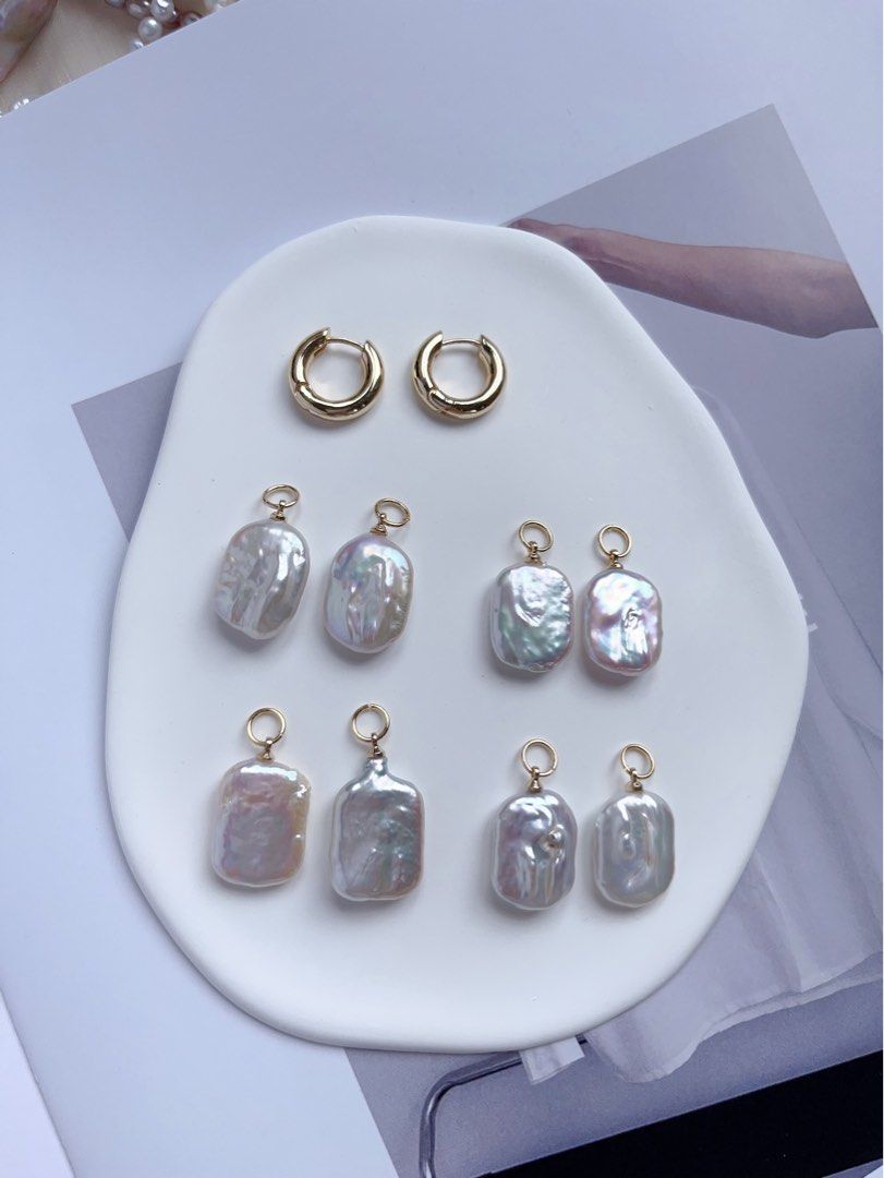 [Customisation][Free Combination][Earring Dangles] Freshwater Pearl Earring |White Square Shaped Baroque Pearl |Excellent Lustre|Selected Pearls