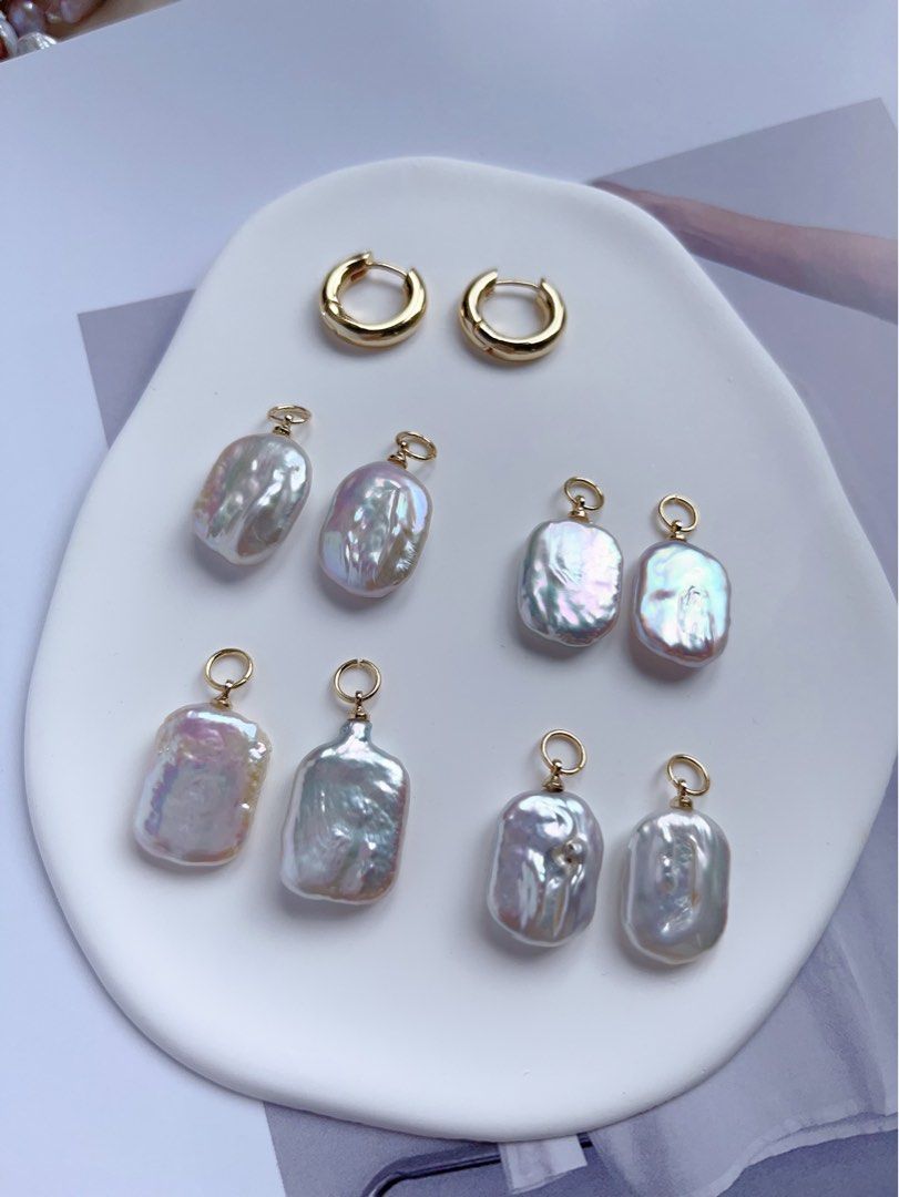 [Customisation][Free Combination][Earring Dangles] Freshwater Pearl Earring |White Square Shaped Baroque Pearl |Excellent Lustre|Selected Pearls