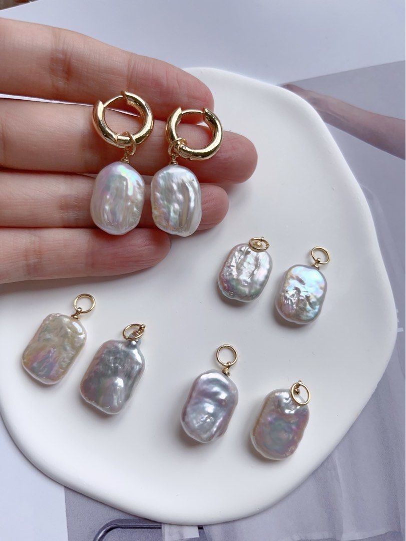 [Customisation][Free Combination][Earring Dangles] Freshwater Pearl Earring |White Square Shaped Baroque Pearl |Excellent Lustre|Selected Pearls