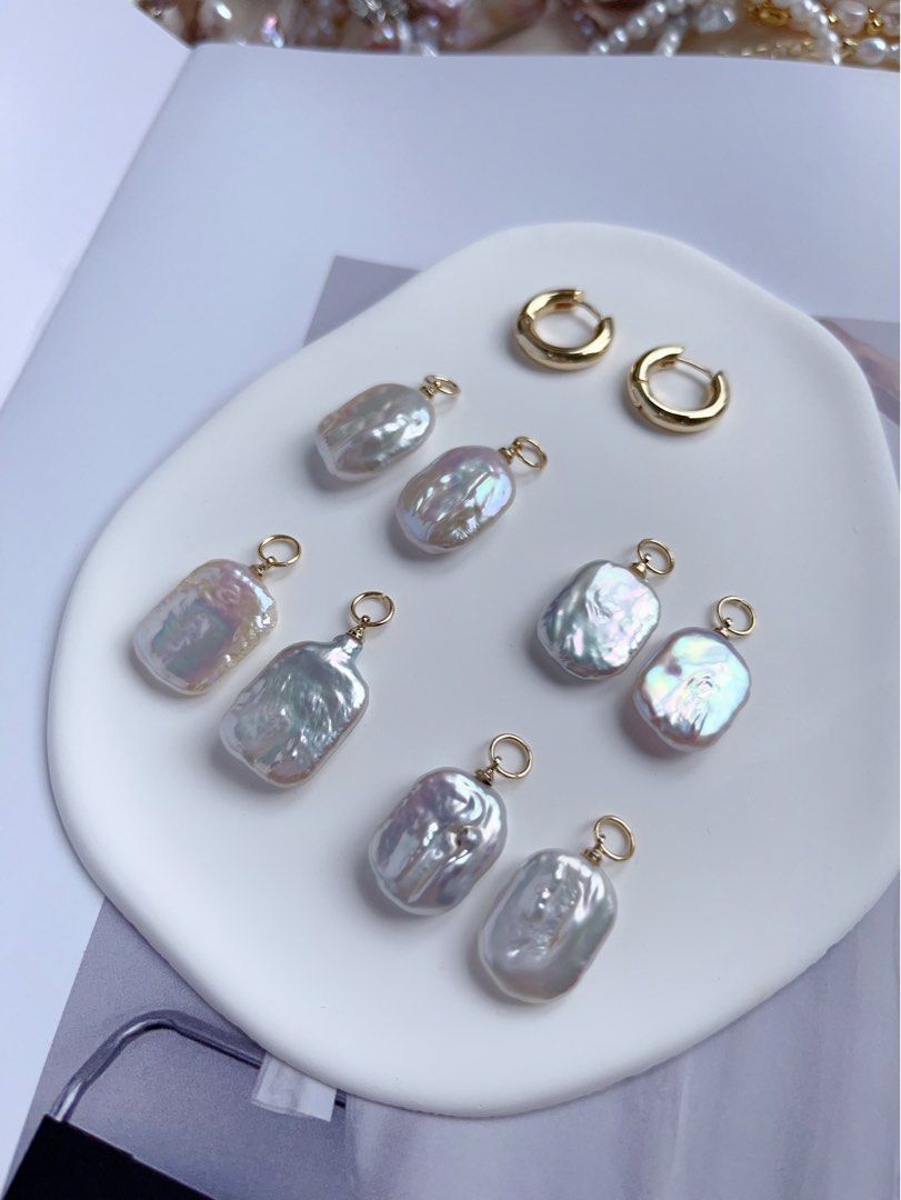 [Customisation][Free Combination][Earring Dangles] Freshwater Pearl Earring |White Square Shaped Baroque Pearl |Excellent Lustre|Selected Pearls