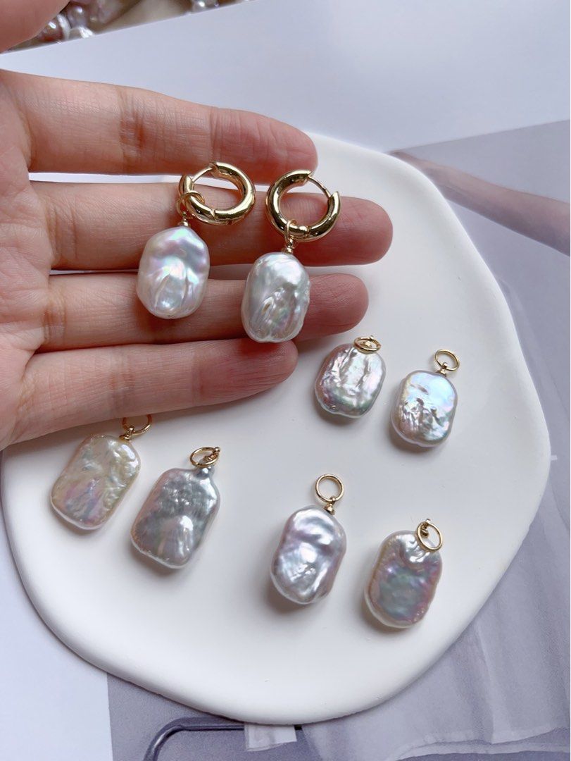 [Customisation][Free Combination][Earring Dangles] Freshwater Pearl Earring |White Square Shaped Baroque Pearl |Excellent Lustre|Selected Pearls