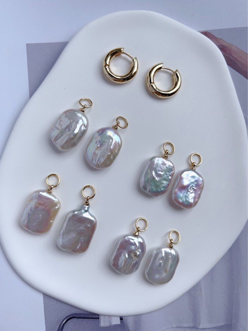 [Customisation][Free Combination][Earring Dangles] Freshwater Pearl Earring |White Square Shaped Baroque Pearl |Excellent Lustre|Selected Pearls