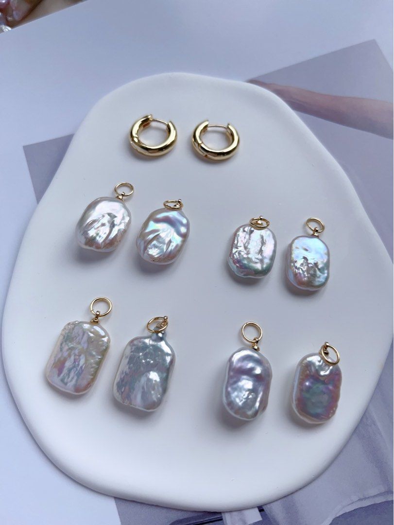 [Customisation][Free Combination][Earring Dangles] Freshwater Pearl Earring |White Square Shaped Baroque Pearl |Excellent Lustre|Selected Pearls