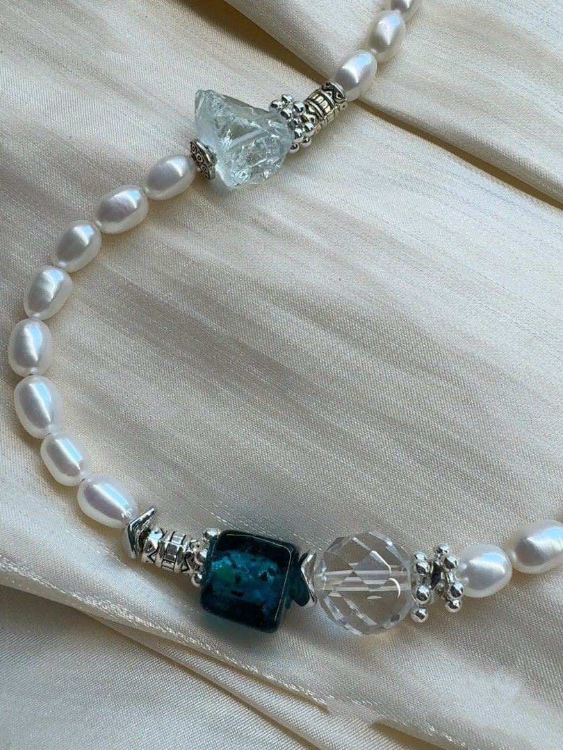 #PN446 White Purity |Freshwater Pearl Necklace |White Quartz |Opal Stone|Purple Square Pearl |Cool Silver