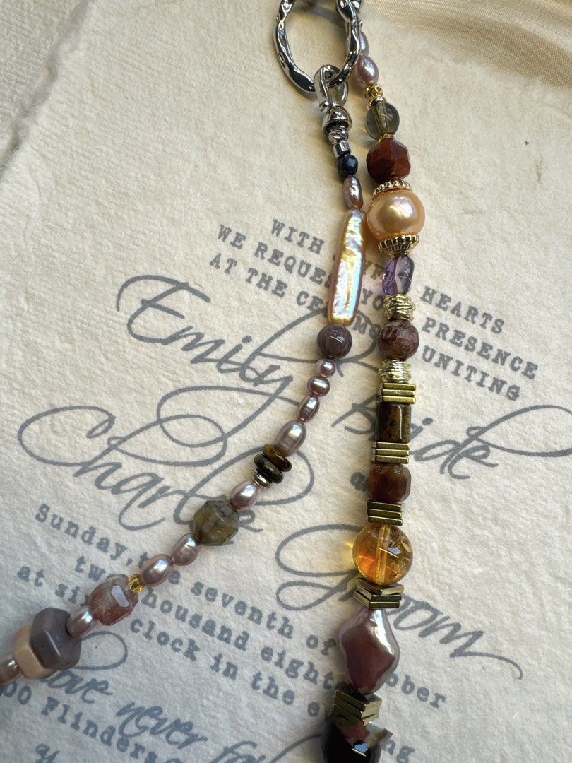 #PN492 Elegant Glamour | Freshwater Pearl Necklace | Beeswax | Purple Lustrous Baroque |Tiger Eye| Agate|Quartz