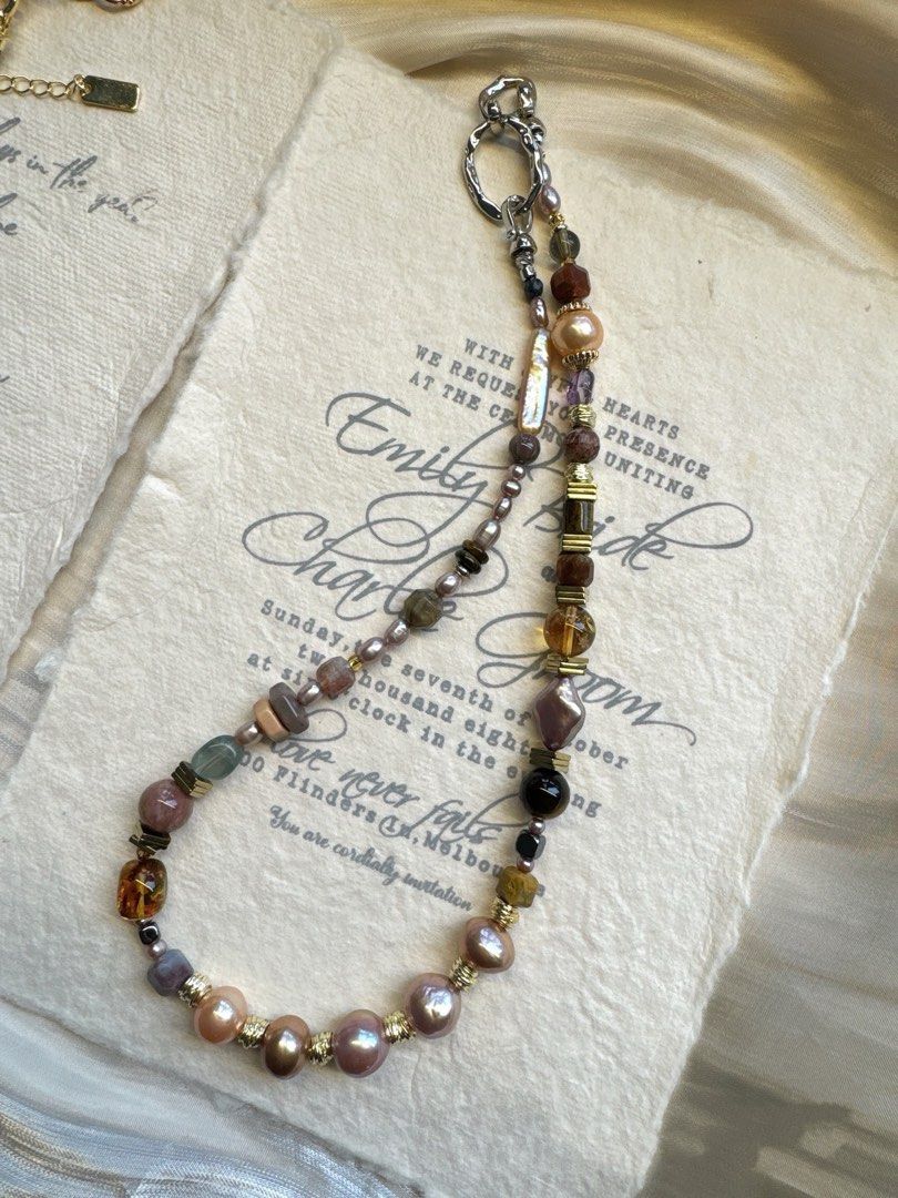 #PN492 Elegant Glamour | Freshwater Pearl Necklace | Beeswax | Purple Lustrous Baroque |Tiger Eye| Agate|Quartz