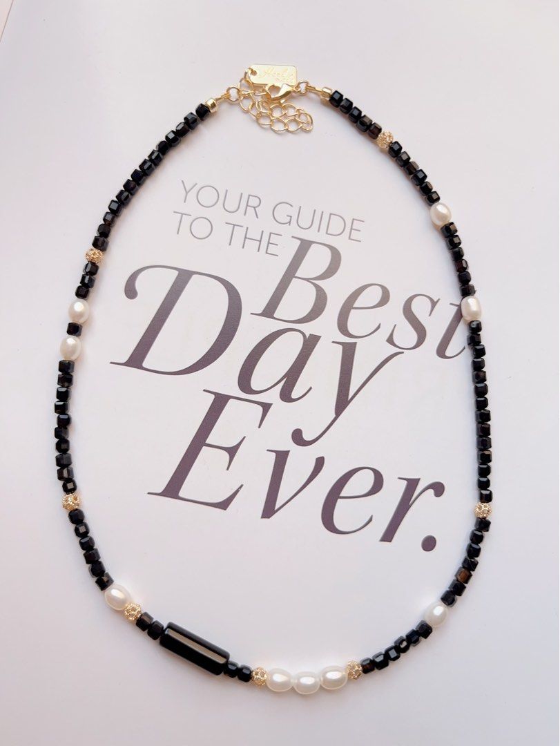 #PN508 [Sale] Elegant Simplicity| Freshwater Pearl & Black Spinel Necklace | Black Agate