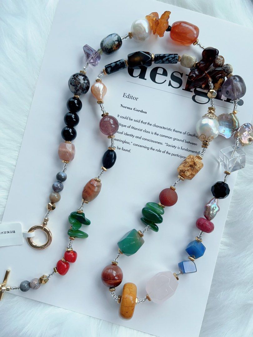 #PN541 Exotic World | Freshwater Pearl Necklace | Long 84cm| Big Baroque Pearl | Agate| Amethyst | Big Amber Chip| Green Aventurine Freeform | Tiger Eye| Rose Quartz