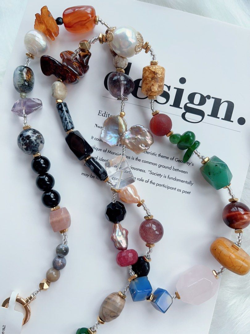 #PN541 Exotic World | Freshwater Pearl Necklace | Long 84cm| Big Baroque Pearl | Agate| Amethyst | Big Amber Chip| Green Aventurine Freeform | Tiger Eye| Rose Quartz