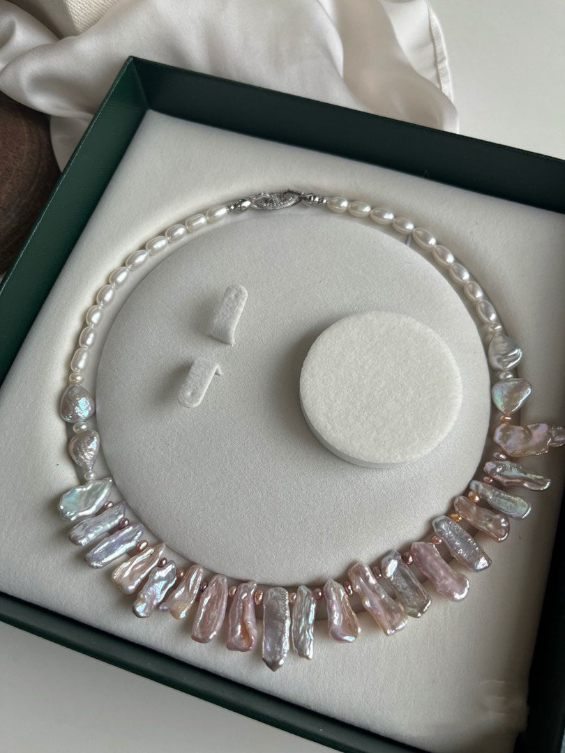 #PN450 Fairy Pink|Freshwater Pearl Necklace |Pink-purple Lute Pearl |Excellent Lustre |Baby Baroque |Zircon Clasp