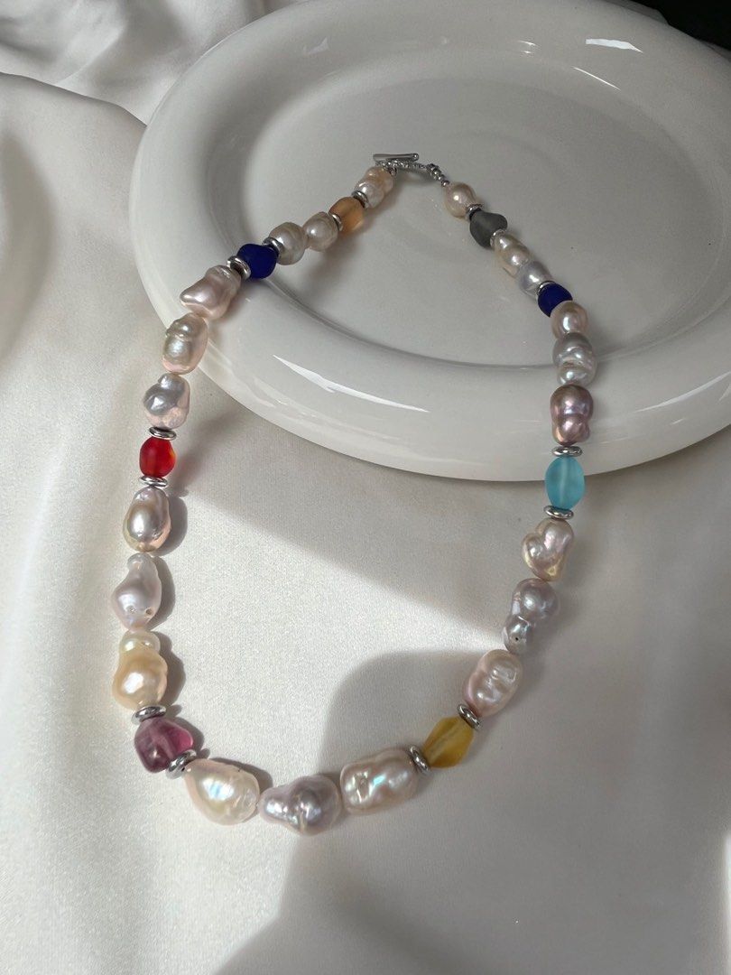 #PN550 [Sale] Irregular Gourd Shaped Genuine Freshwater Baroque Pearl Necklace |Colourful